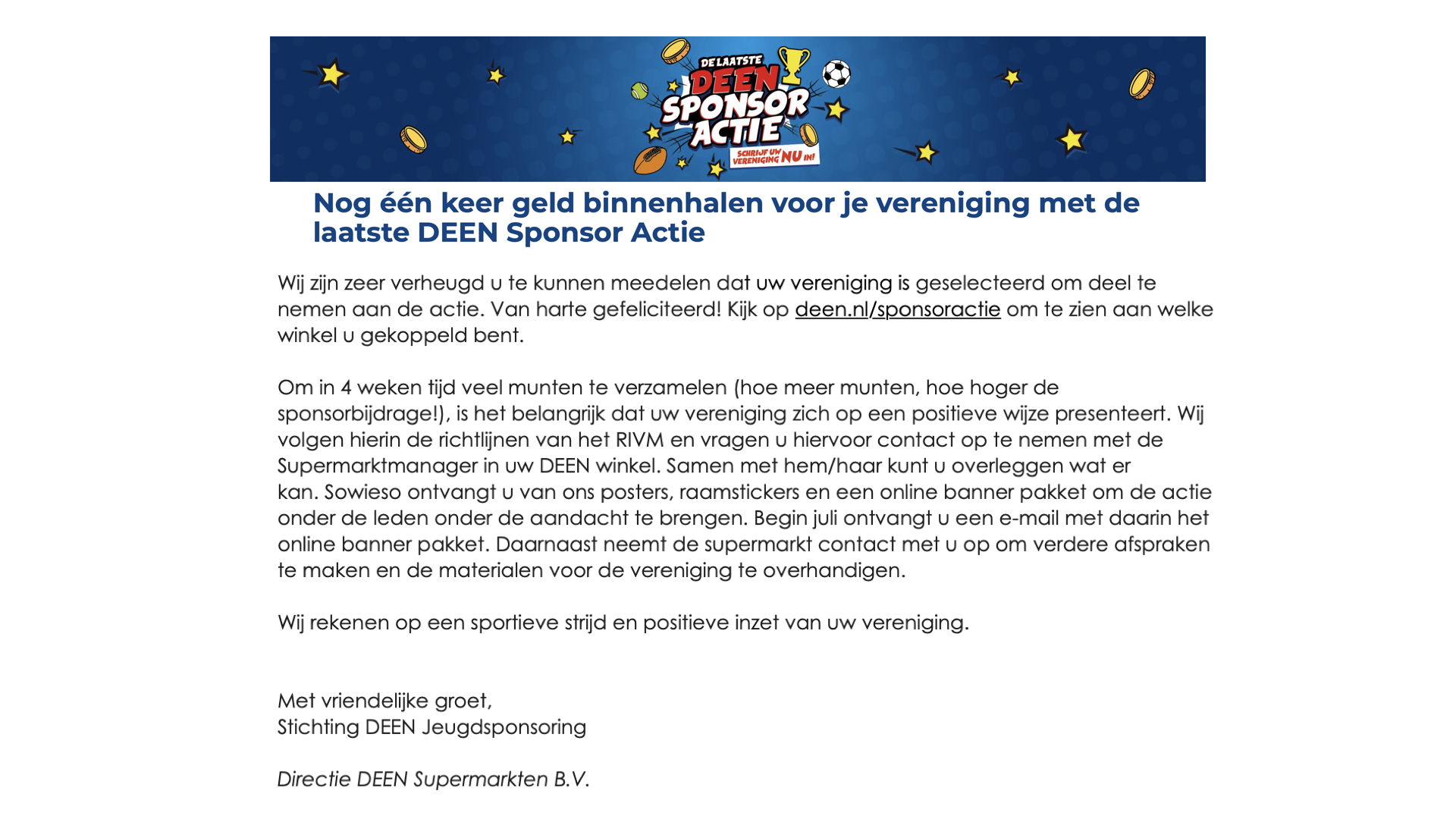 DEEN SPONSORACTIE ASSENDELFT